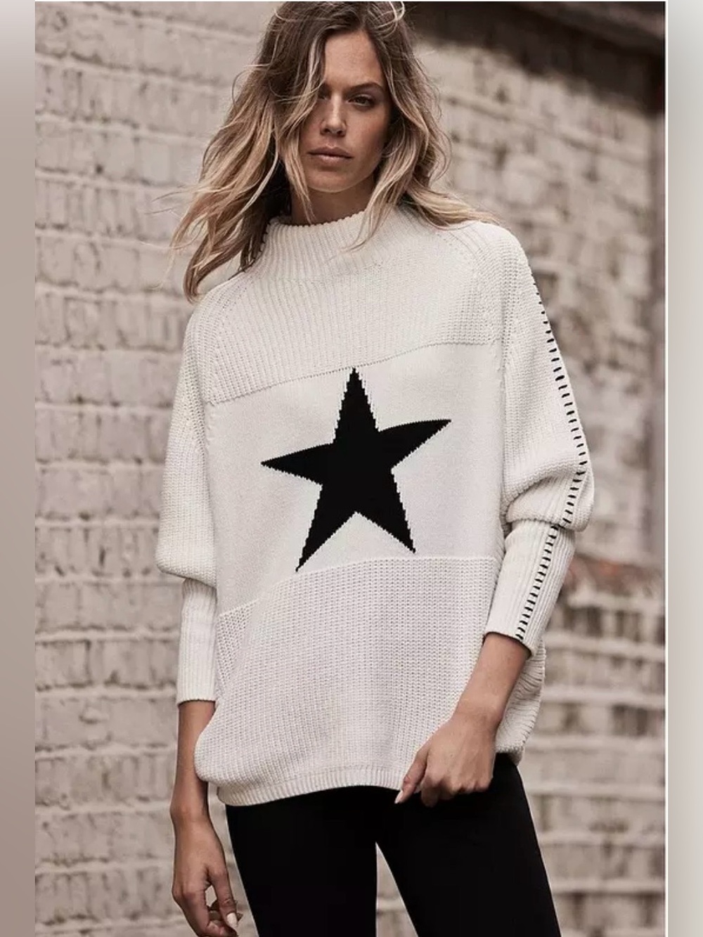 Mint Velvet cream star mock neck sweater L